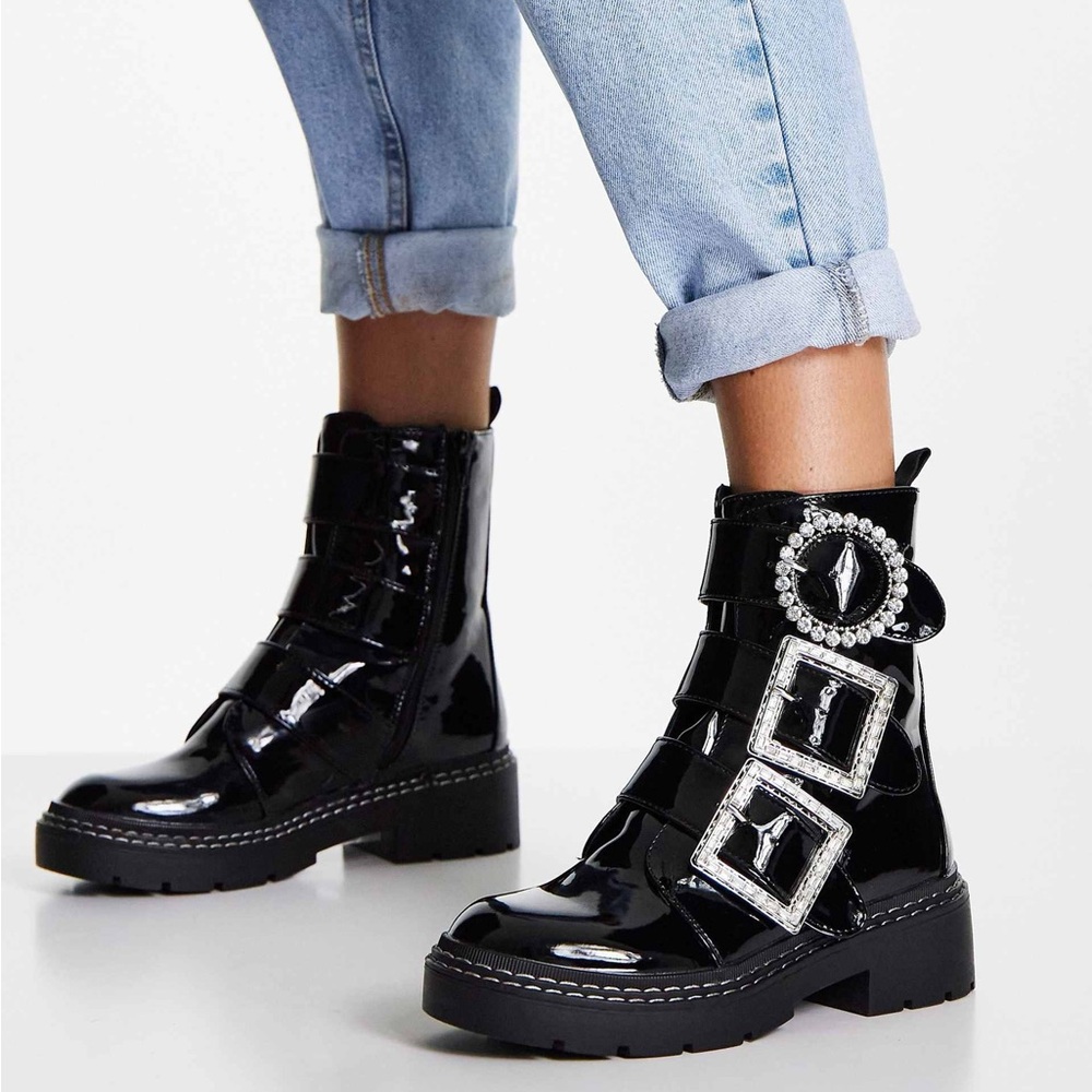 Black Patent Leather Ankle Boots
